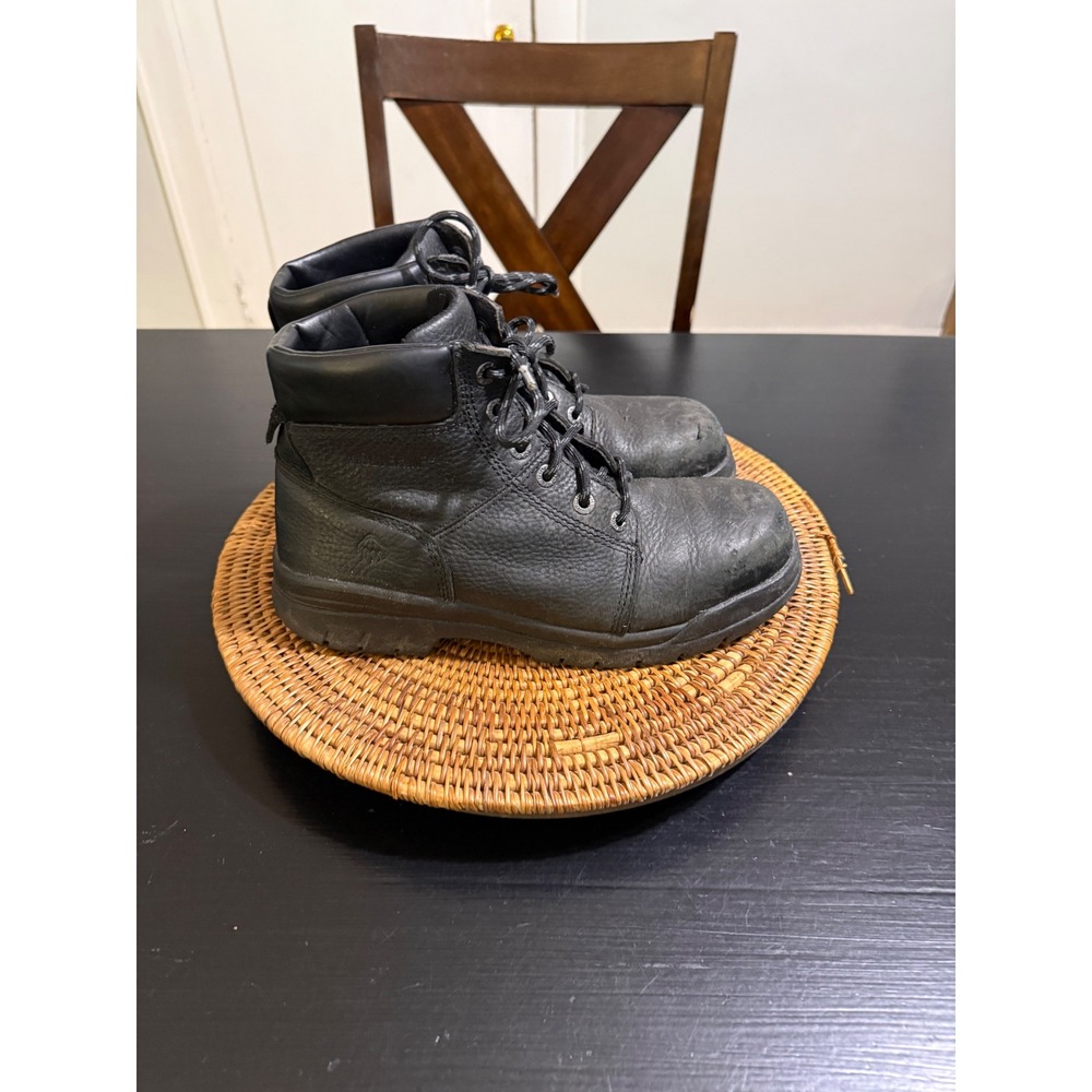 Wolverine Mens Black Leather Work Boots Lace Up Slip Resistant 6 Inch Utility